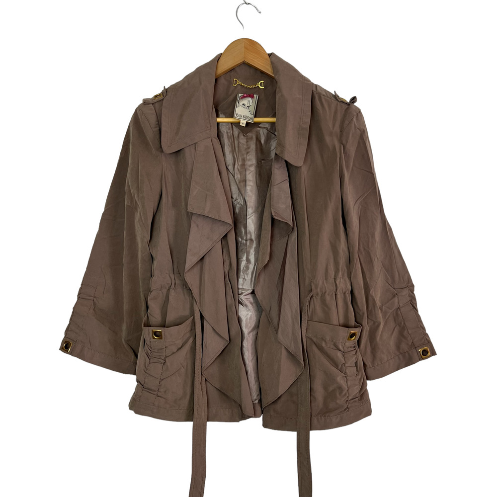 Yoana Baraschi Trench Coat Chocolate Drawstring‎ Waist Pockets Lined Size 6